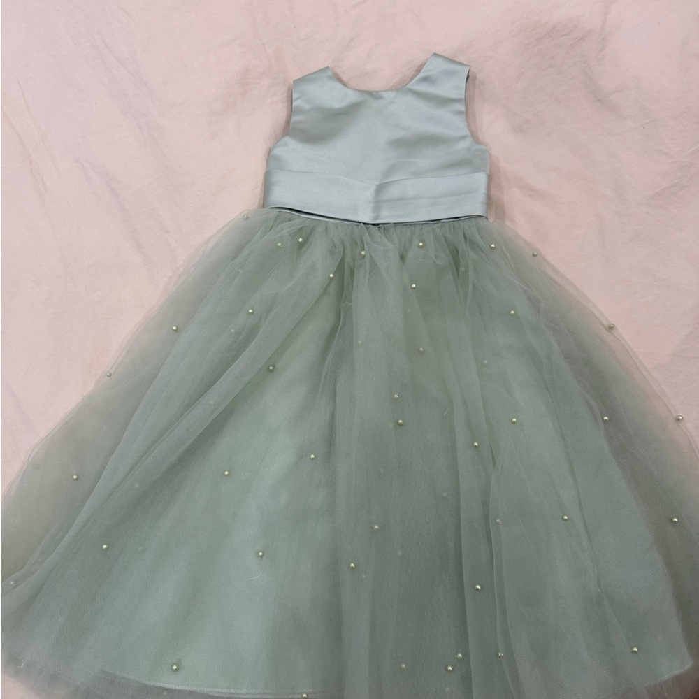 Elegant Green Sleeveless Kids Dress